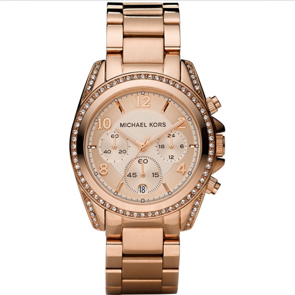 Michael Kors Women’s Blair Rose Gold Tone Rhinestone MK5263 Chronograph Watch - Picture 1 of 6